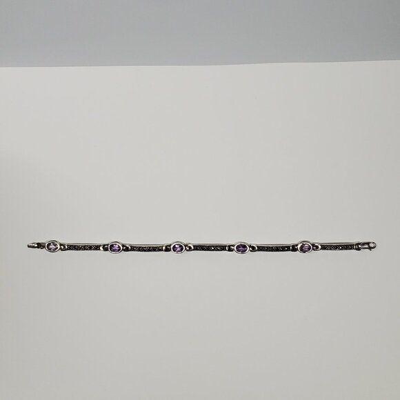 Amethyst & Marcasite Sterling Silver chain bracelet - Picture 8 of 12